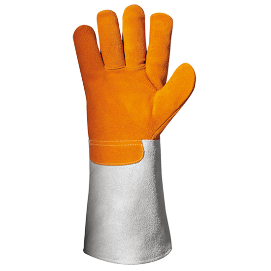 Long brown leather welding gauntlets heat resistant EN 388 standard