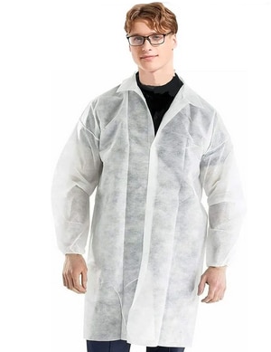 Anti static treated non woven disposable lab coat overcoat with velcro snap buttons